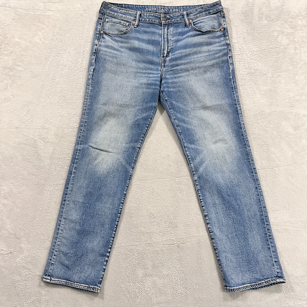 American Eagle Jeans Men's 37x32* Blue Athletic Straight Denim Airflex Whiskered